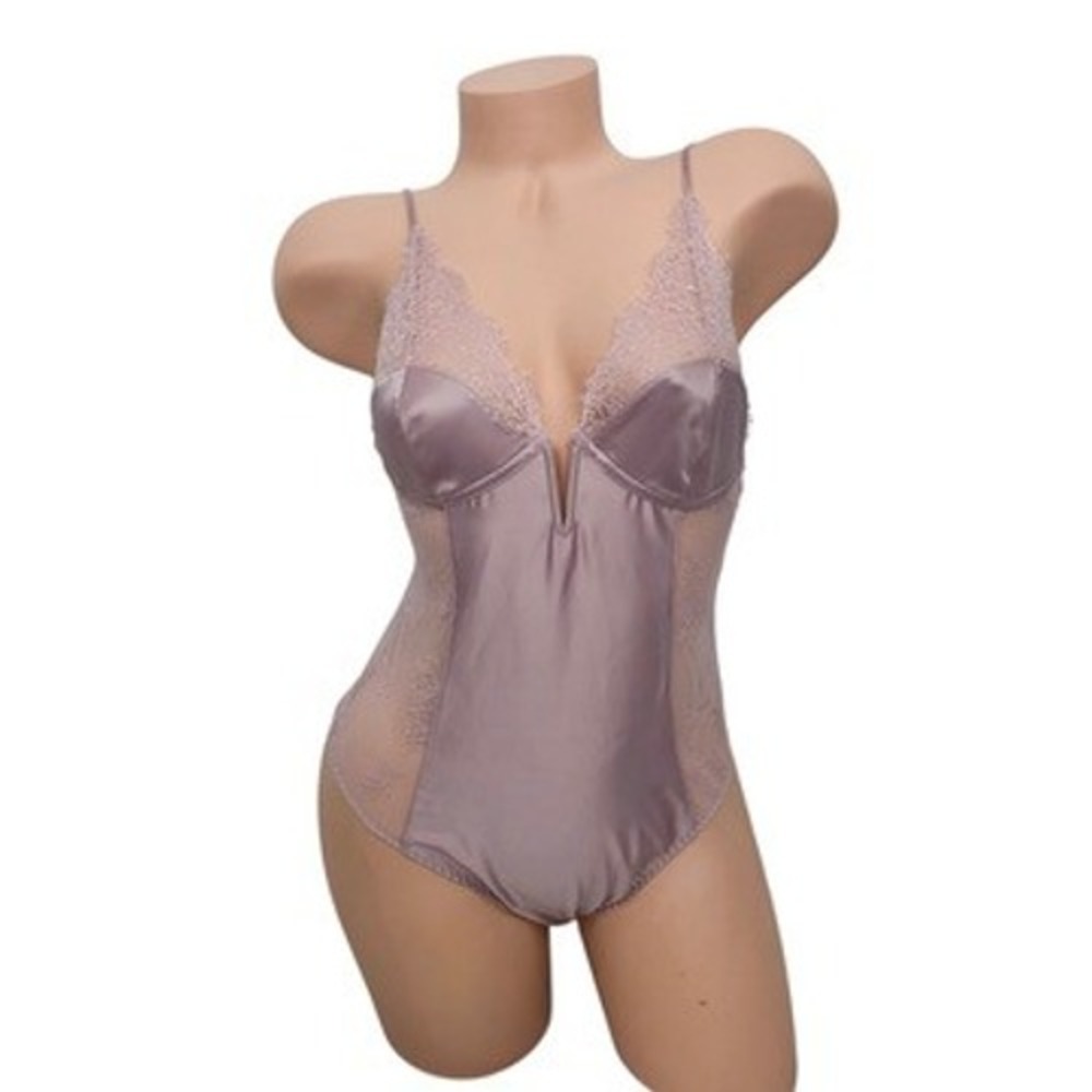 Victorias Secret Pink Lace Satin Bustier Bodysuit Lingerie Size Small Teddy Sexy